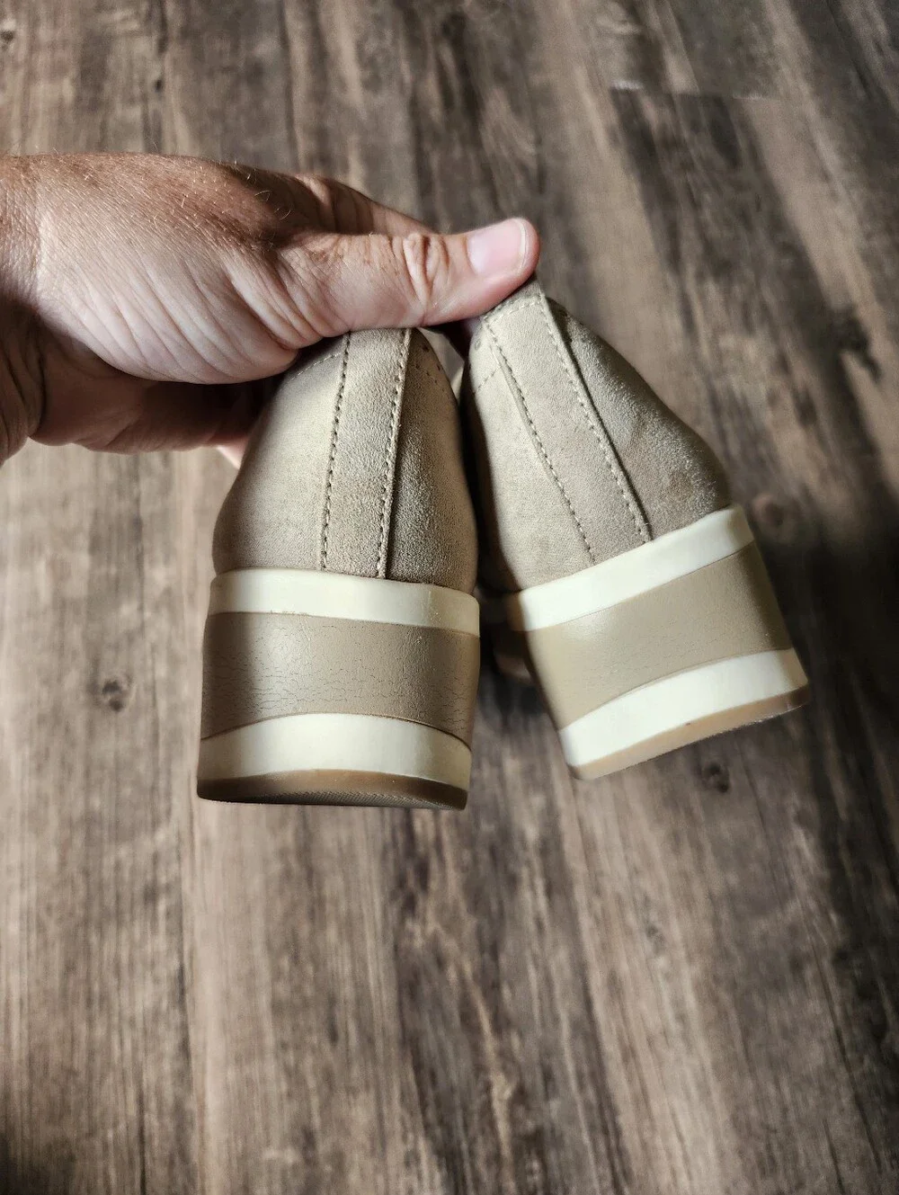 Mad Love Beige Platform Slip-On Shoes with Decorative Chain